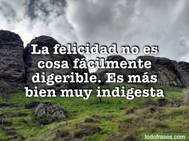 La felicidad no es cosa fácilmente digerible. Es más bien muy indigesta