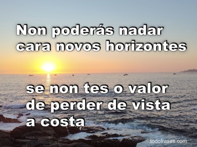 Non poderás nadar cara a novos horizontes se non tes o valor de perder de vista a costa